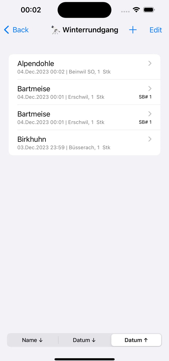 Beobachtungen Übersicht